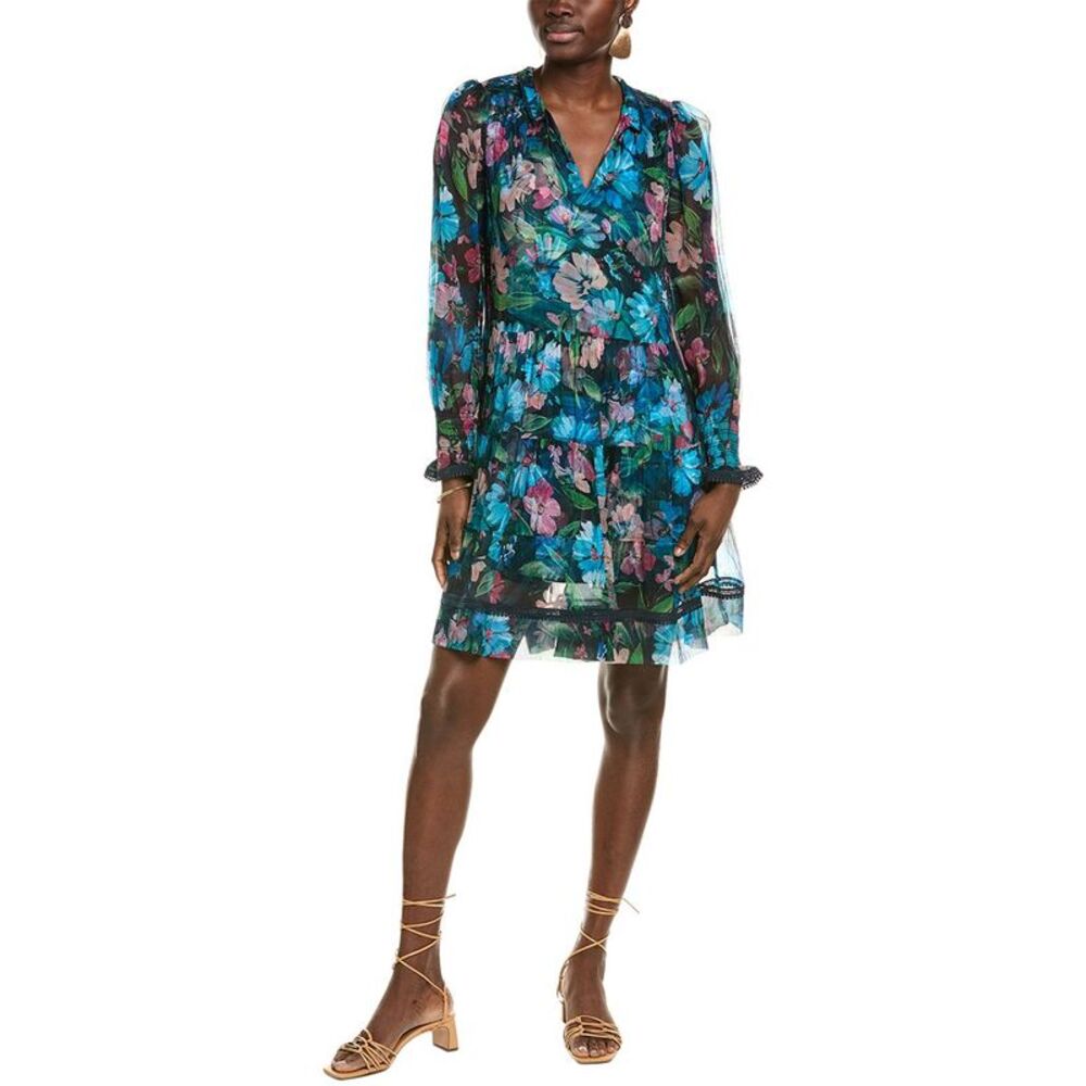 Johnny Was Womens  Maryah Tiered Silk Mini Dress, Blue